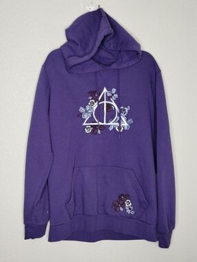 Harry Potter Floral Deathly Hallows Hoodie BoxLunch Exclusive Purple Size Medium